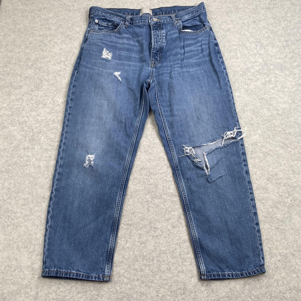 Everlane Summer Slouch Jeans Womens 31 (34x24) Blue High Rise Distressed Denim